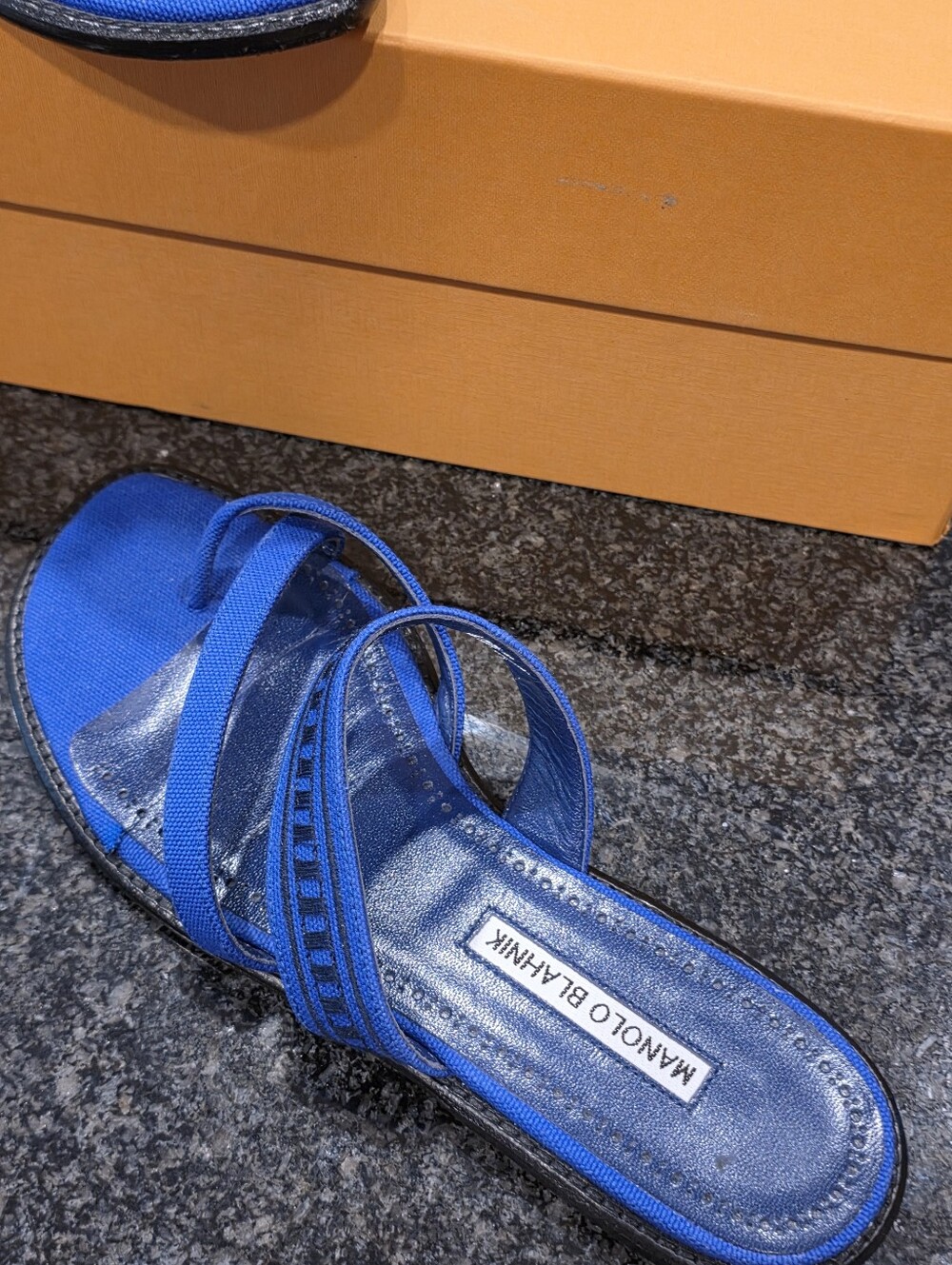 Manolo Blahnik Electric Blue Double-Strap Sandals - Picture 2 of 4